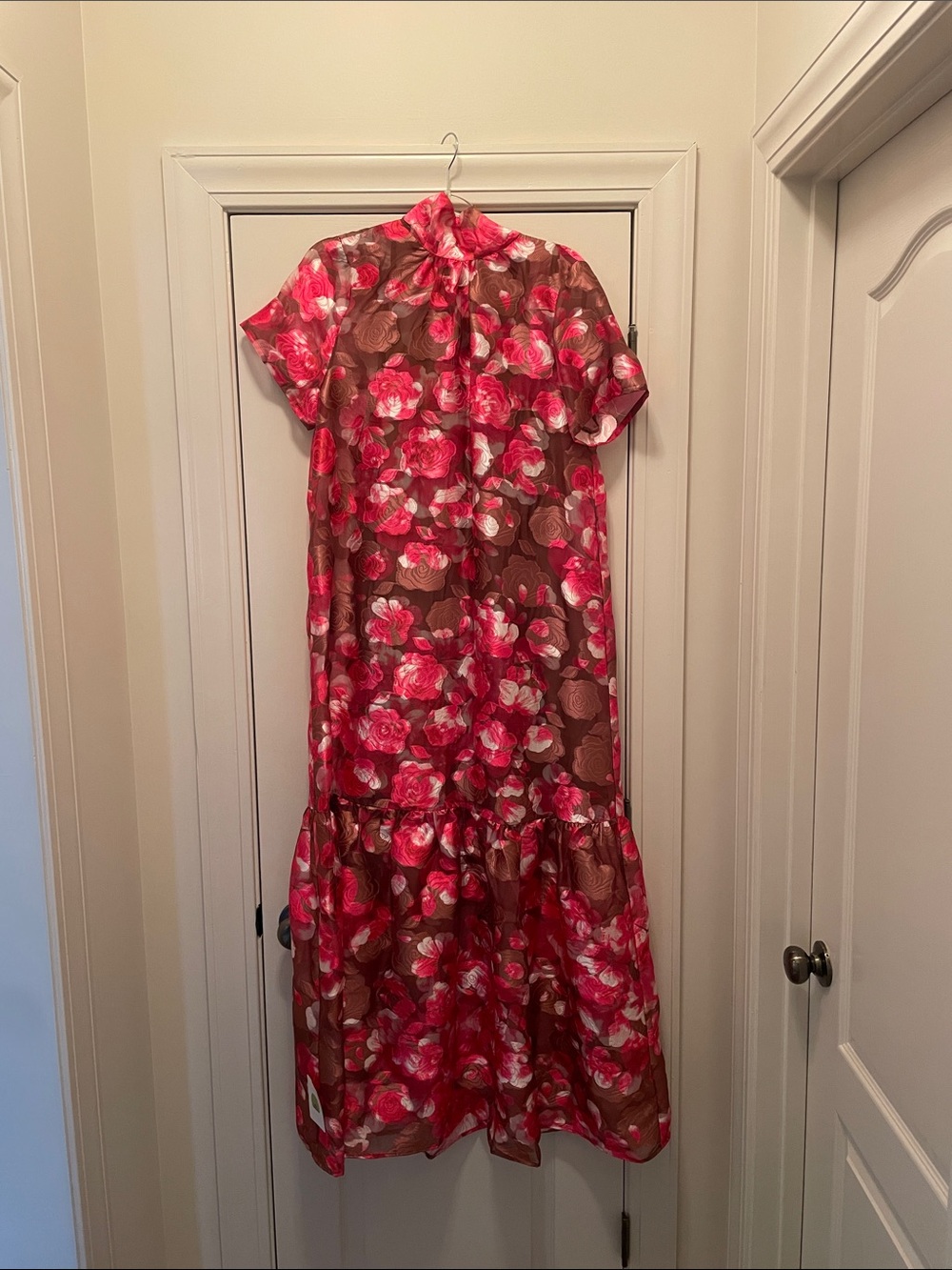 Sugarlips Pink Floral Brown Ruffle-Hem Casual Dress